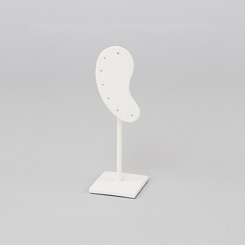 White painted metal 'ear' display for earrings / ear piercing studs, 7 holes