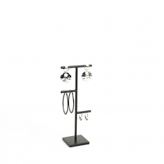 Matt black metal display for 3 pairs of earrings, H 11cm
