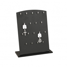 Matt black plexiglass portable display for pendants with 18 straight hooks - For labels