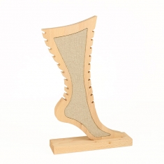 Natural beech wood and linen display for ankle chains, 32cm tall