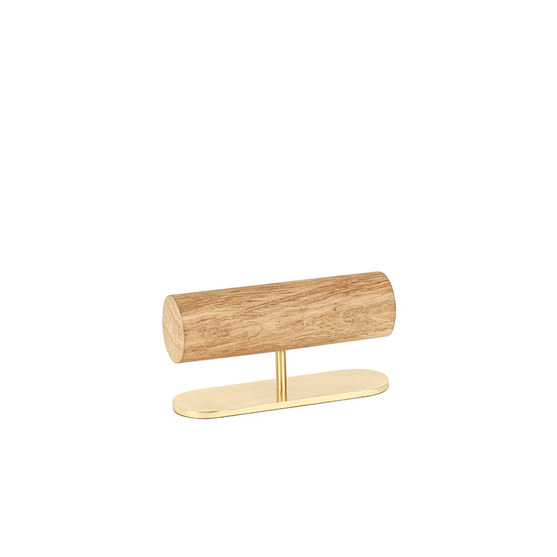 Roller display for bracelets in oak wood with gold-coloured matt metal base L 17cm