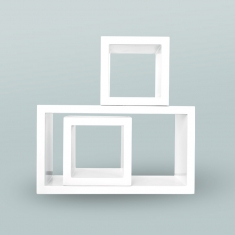 Matt white painted wood (MDF) display element - 1 rectangle, 2 cubes