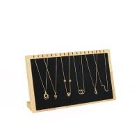 Black suedette and natural beechwood necklace display, 18 notches on top, 18 cm tall