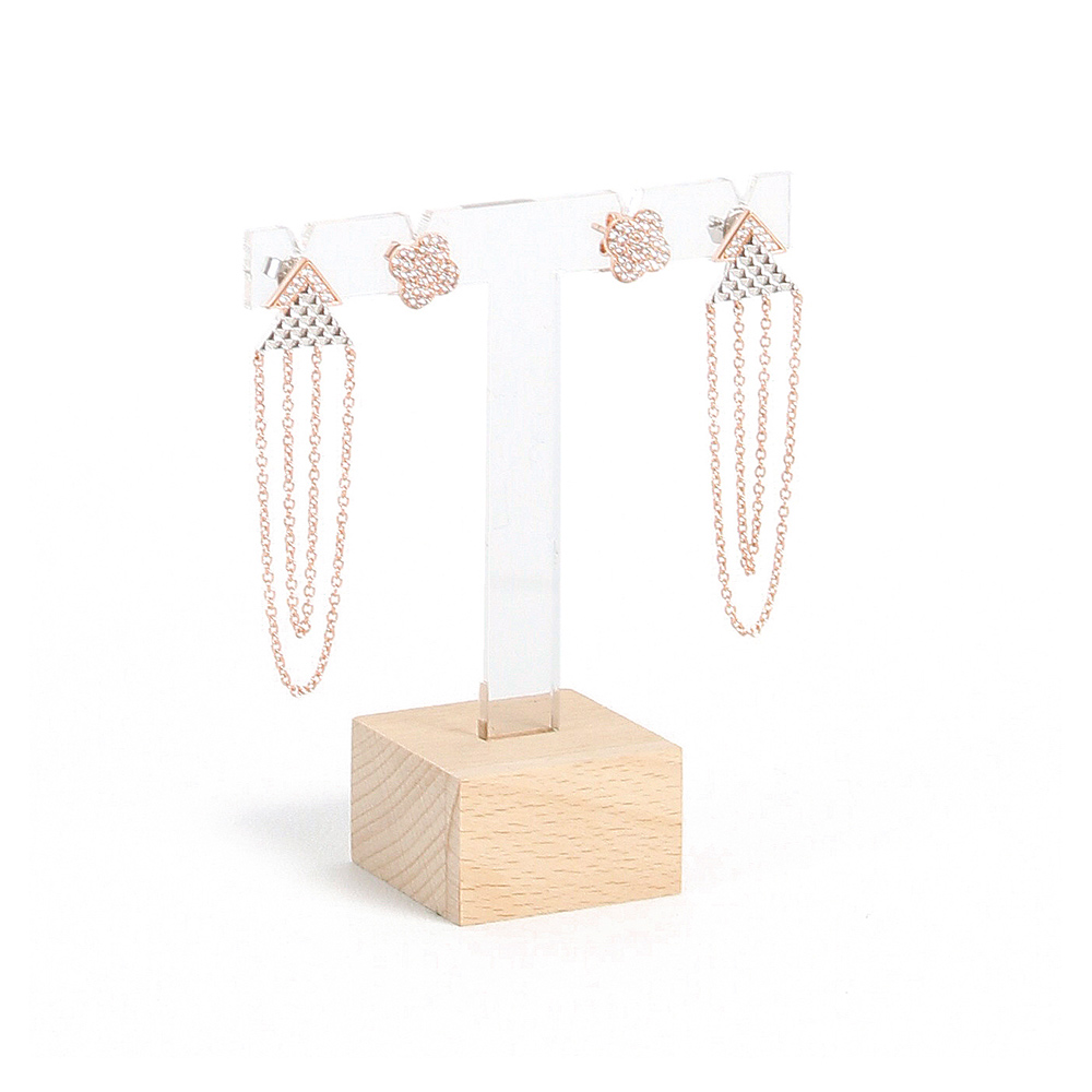 Display stand for 2 pairs of earrings in wood and PMMA H 8.5cm