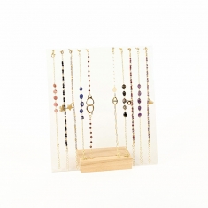 Transparent plexiglass and beech wood display for 5 necklaces, with notches H 18.5cm