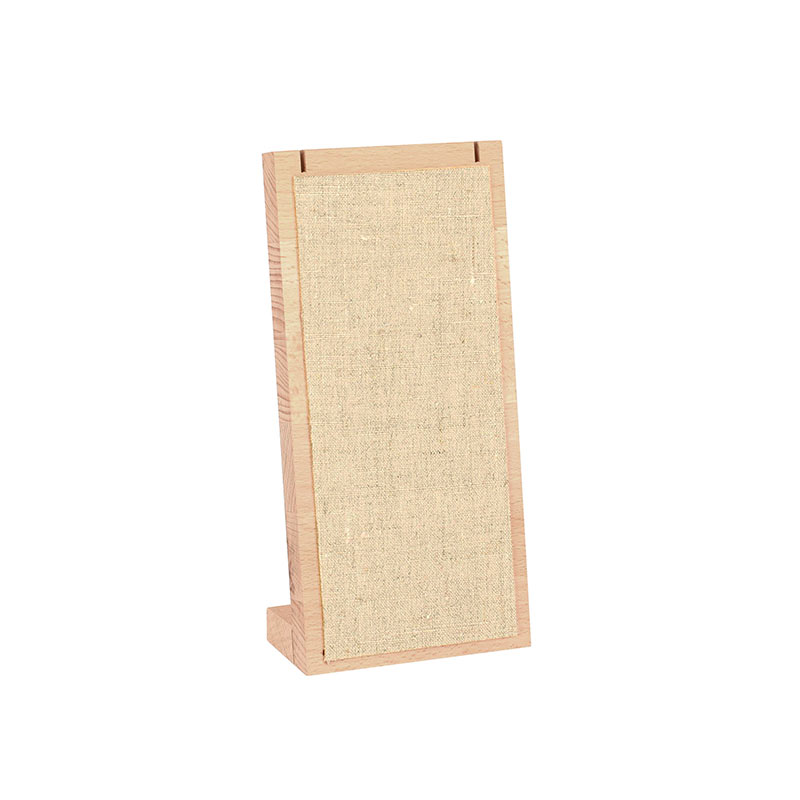 Beech wood and natural linen necklace display stand, 18 cm H with 2 top notches