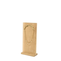 Oak and matt gold-coloured metal display stand for necklaces and chains - 32.5 cm tall