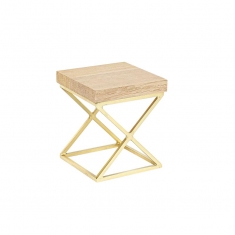 Oak display table with matt finish gold-coloured metal feet, 10 x 10 x 6cm tall