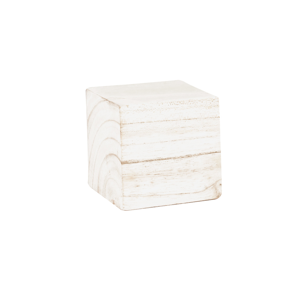 Wooden cube display riser 8x8x8cm with white patina finish