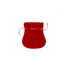 Red cotton and viscose suedette pouches, 9.5 x 8 cm