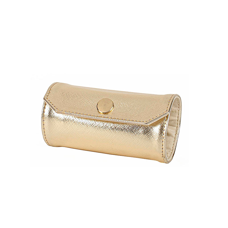 Glossy gold-coloured embossed leatherette jewellery travel roll