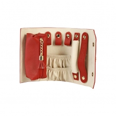 Red man-made leatherette jewellery travel roll