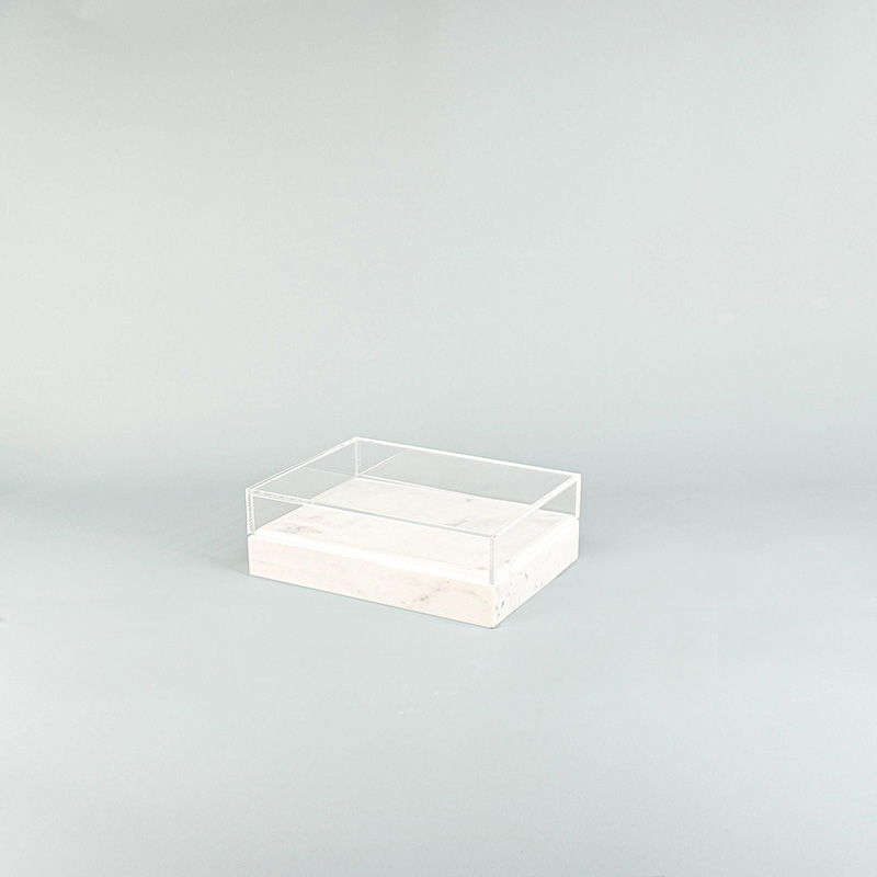 Marble display case with plexi lid - 23 x 17 x H 3.5 + lid 4cm