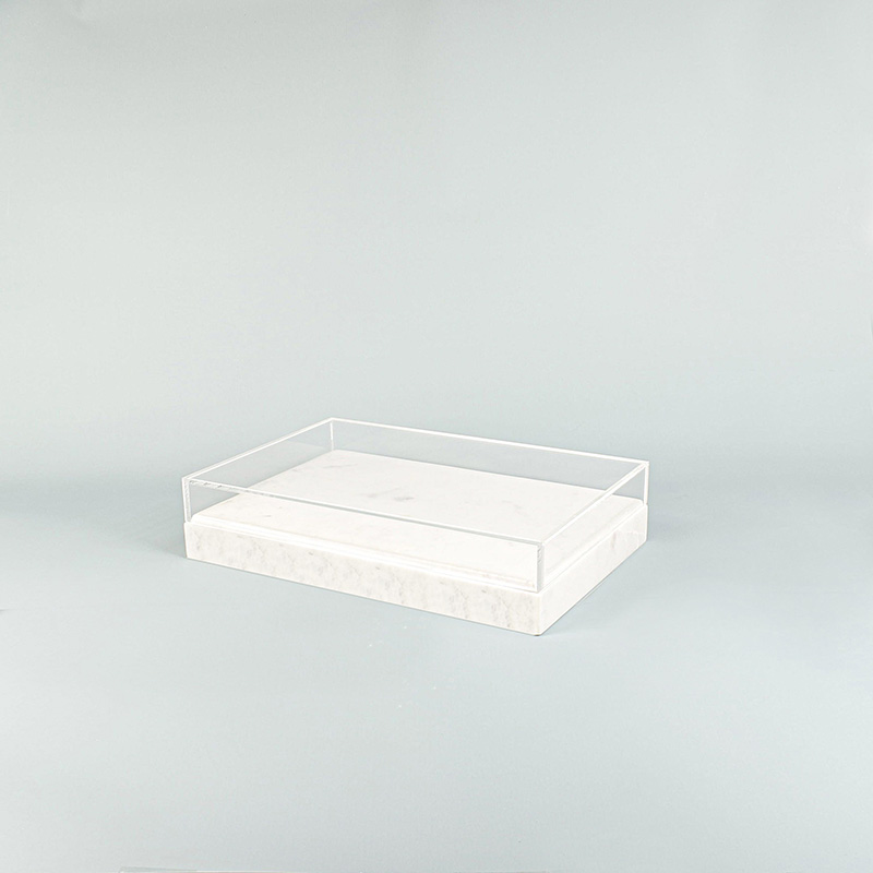 Marble display case with plexi lid - 34 x 23 x H 3.5 + lid 4cm