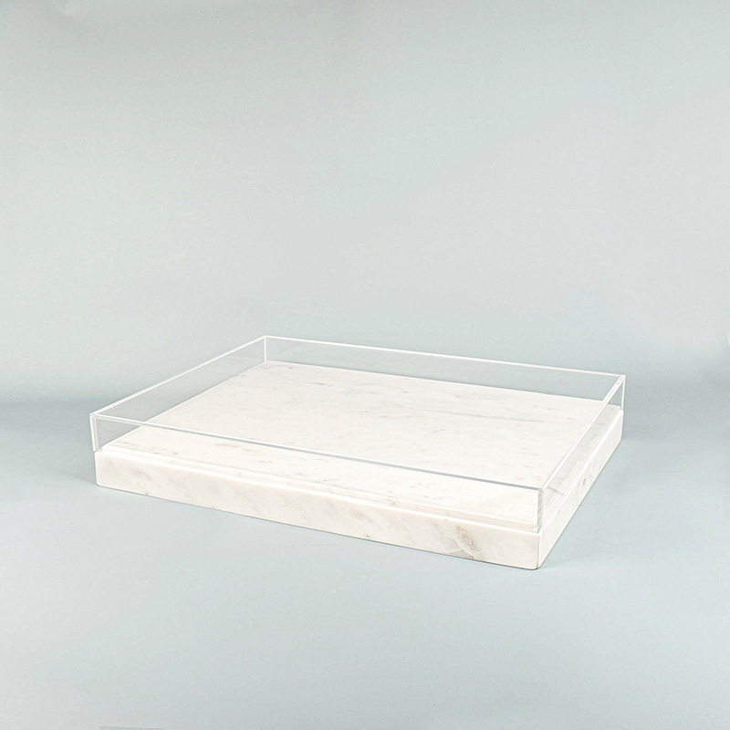 Marble display case with plexi lid - 46 x 34 x H 3.5 + lid 4cm