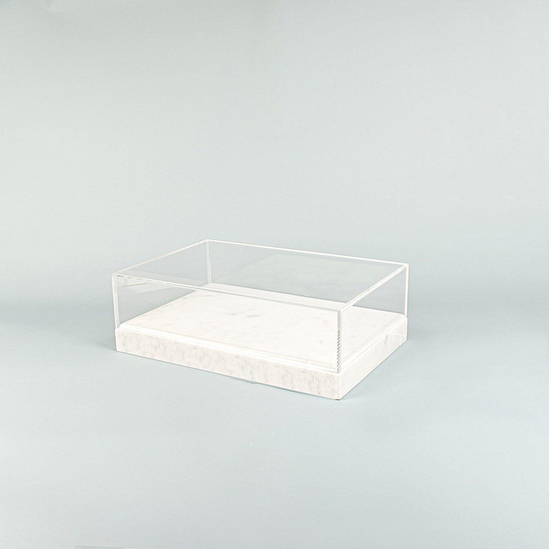 Marble display case with plexi lid - 34 x 23 x H 3.5 + lid 8cm