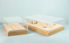 Solid oak display case with plexi lid - 23 x 17 x H 3.5 + lid 4cm