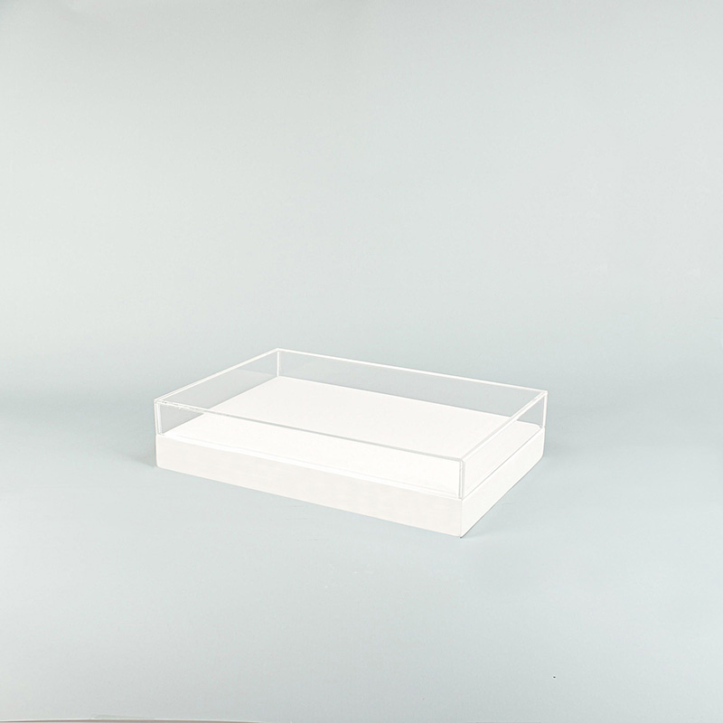 White granite-finish metal display case with plexi lid - 34 x 17 x 3.5 + lid 4cm