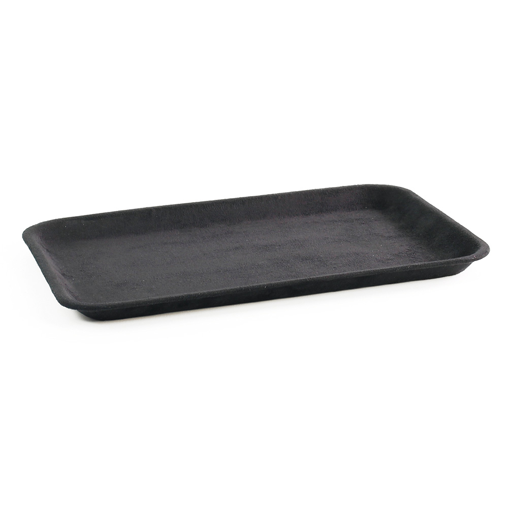 Display tray covered in man-made black suedette