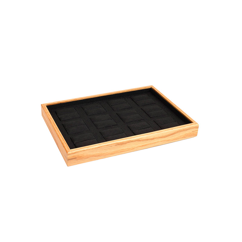 Display tray in oak with black linen and cotton insert - 12 rings