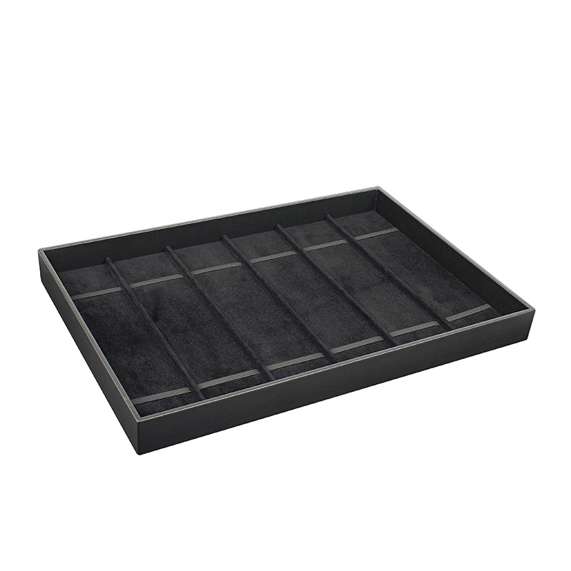 Display tray in smooth black synthetic suede - 6 chains/bracelets