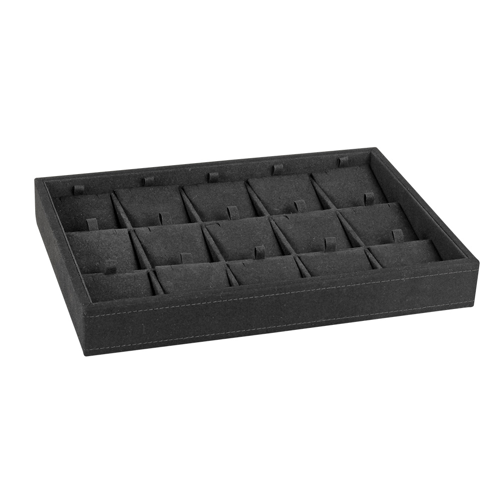 Black, luxury man-made suedette display tray for 15 pairs of earrings