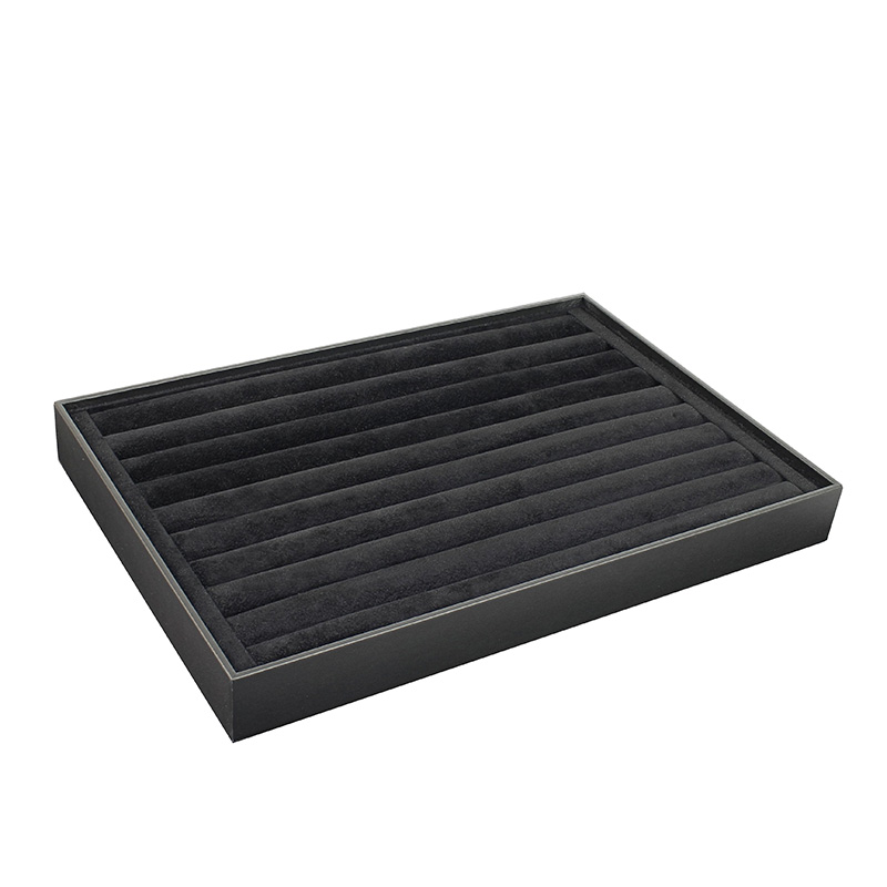 Display tray in smooth black synthetic suede - 10 ring rollers