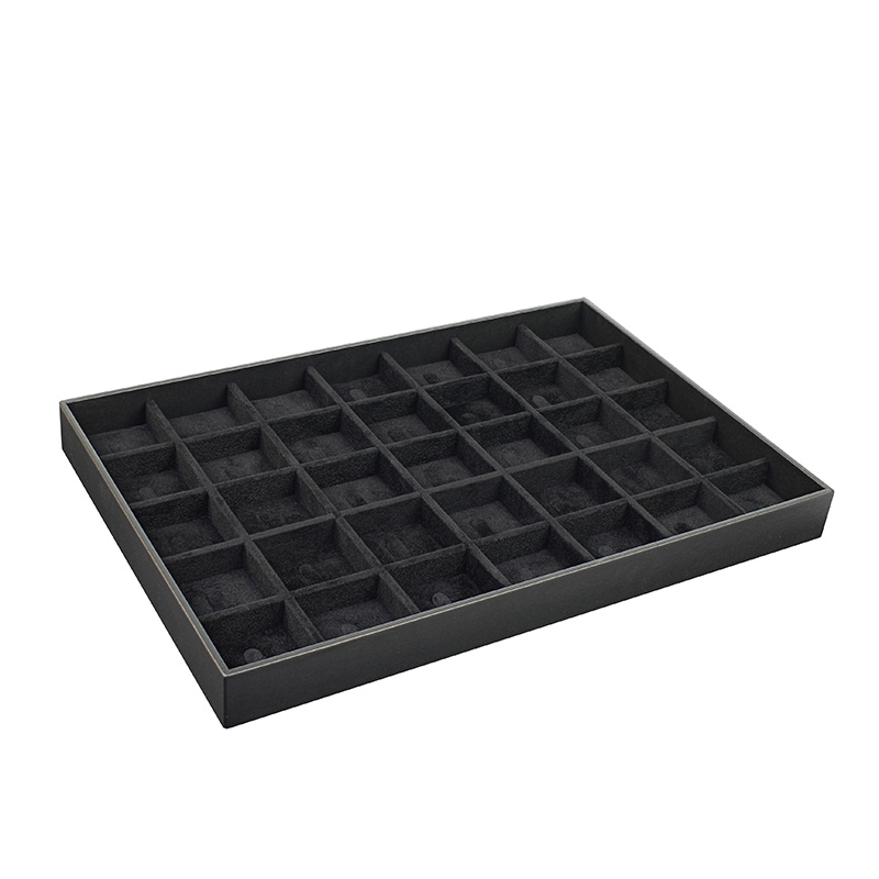 Display tray in smooth black synthetic suede - 35 ring tabs