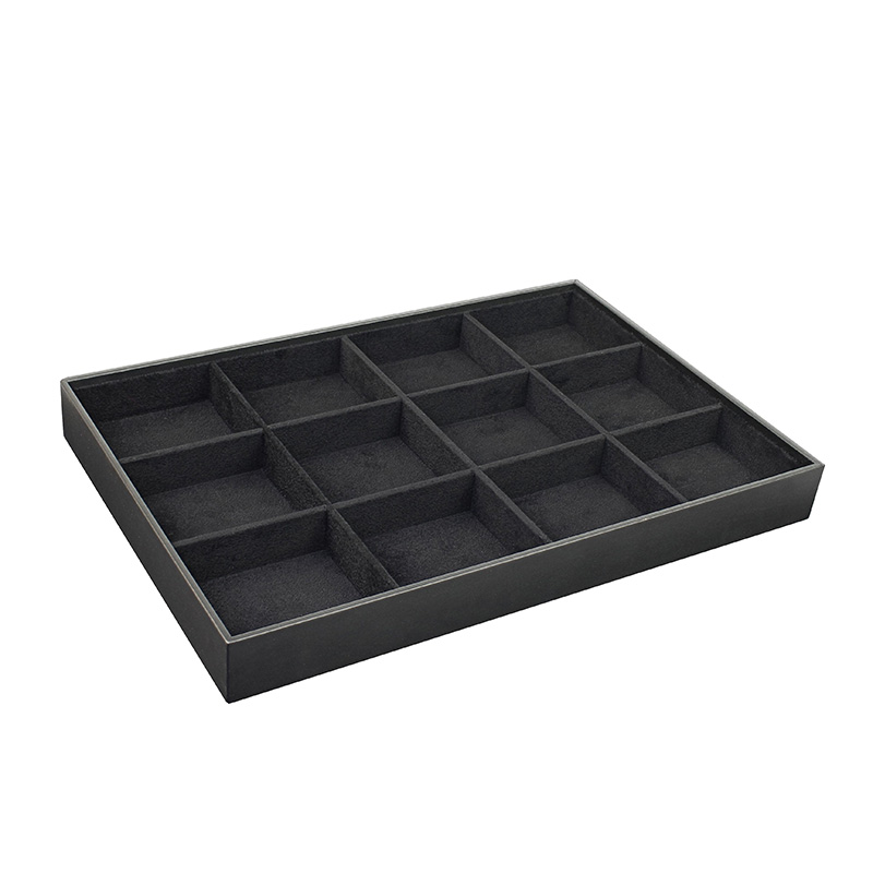 Display tray in smooth black synthetic suede - 12 sections