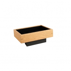 Inclined display tray in oak with black linen and cotton insert - 6 rings
