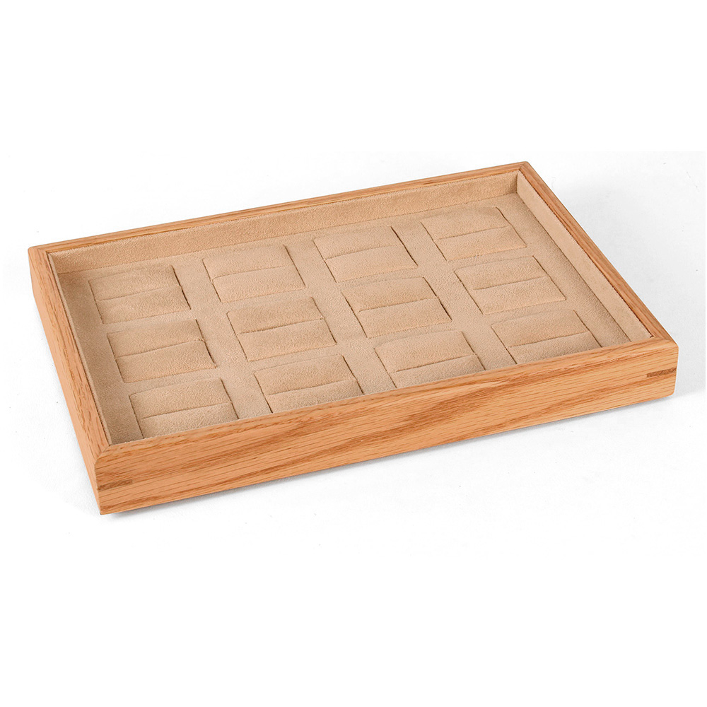 MDF presentation tray for 12 rings with man-made beige suedette lining