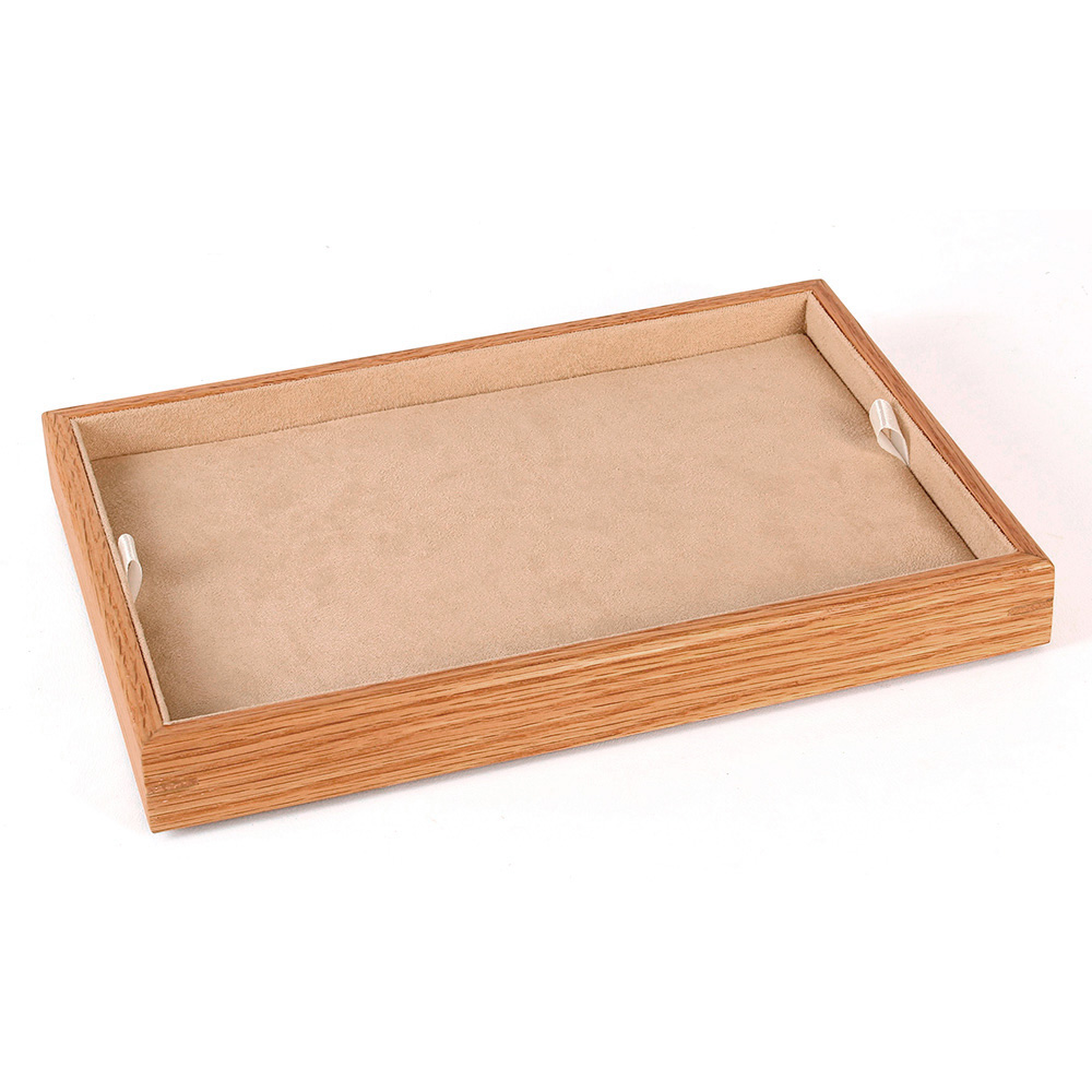 MDF universal jewellery display tray with two-way interior, lined in beige man-made suedette
