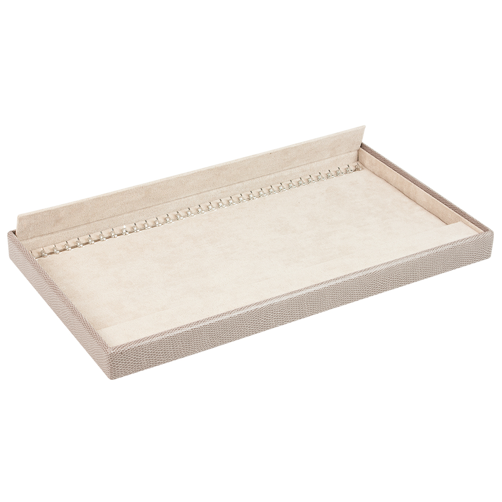 Taupe display tray for 32 bracelets or chains, man-made exterior and lining
