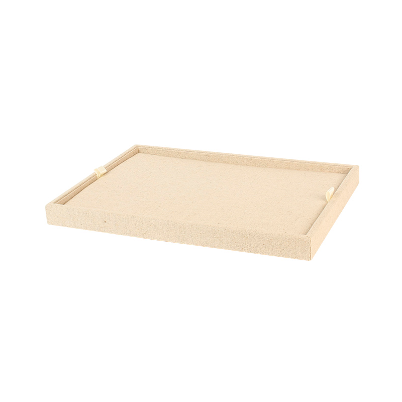 Universal display tray with removable insert covered in linen and cotton mix