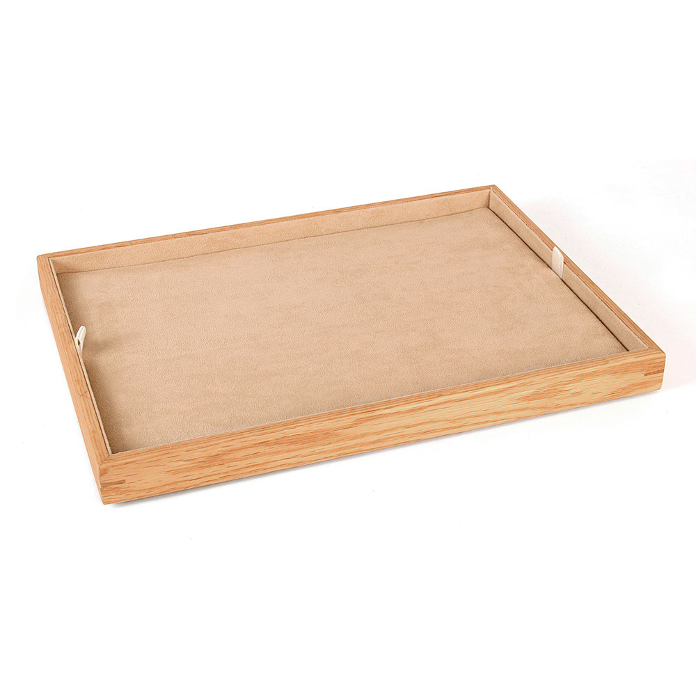 Large MDF universal jewellery display tray with two-way interior, beige man-made suedette lining