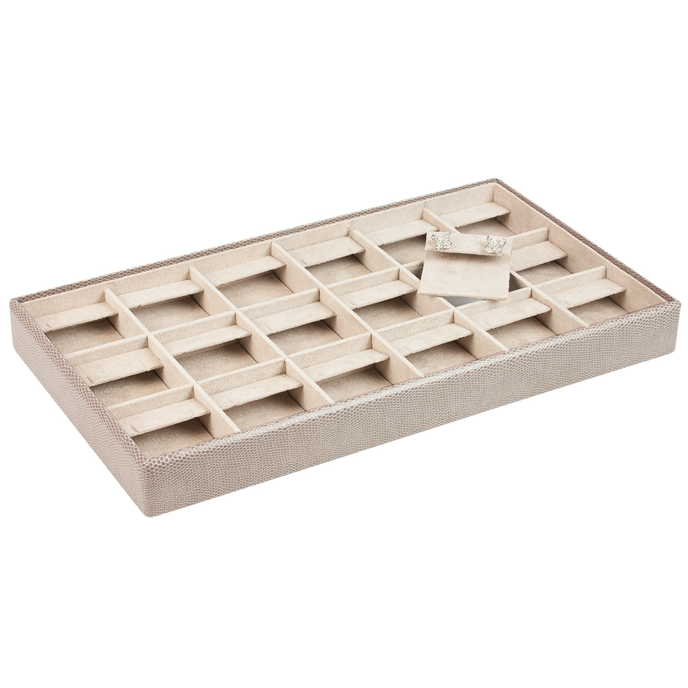 Man-made taupe lizard skin finish display tray for 18 pairs of earrings