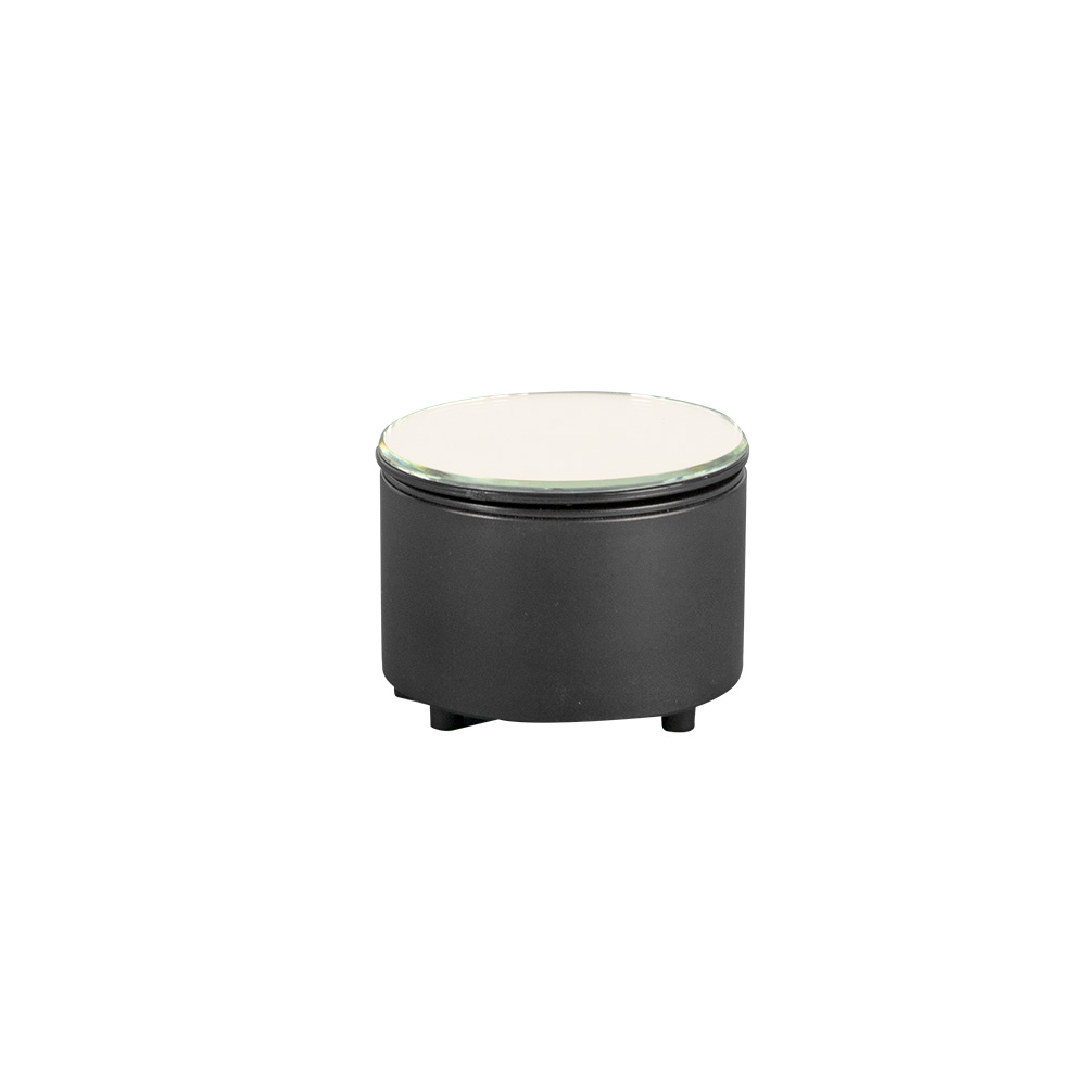 Small black motorised turntable with mirror top, 9cm diametre