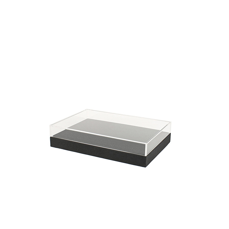 Black granite-finish metal display case with plexi lid - 34 x 17 x 3.5 + lid 4cm