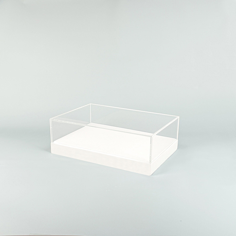 White granite-finish metal display case with plexi lid - 34 x 17 x 3.5 + lid 4cm