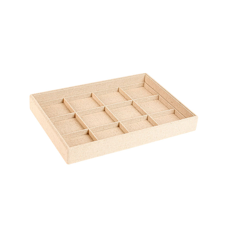 Universal display tray covered in natural linen and cotton mix, 12 compartments