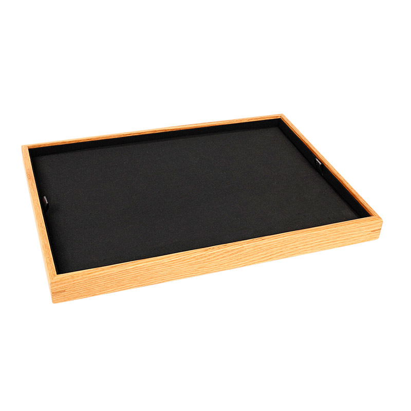 Universal display tray in oak with removable black cotton and linen mix insert, 31.5 x 22.5 cm