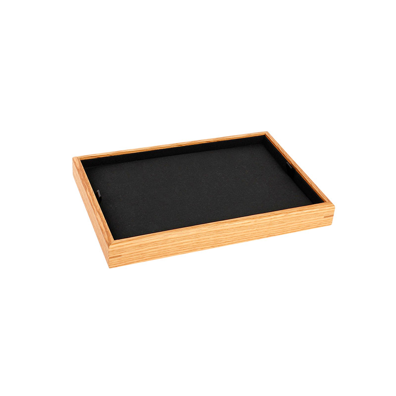 Universal display tray in oak with removable black cotton and linen mix insert, 22.5 x 15.5cm