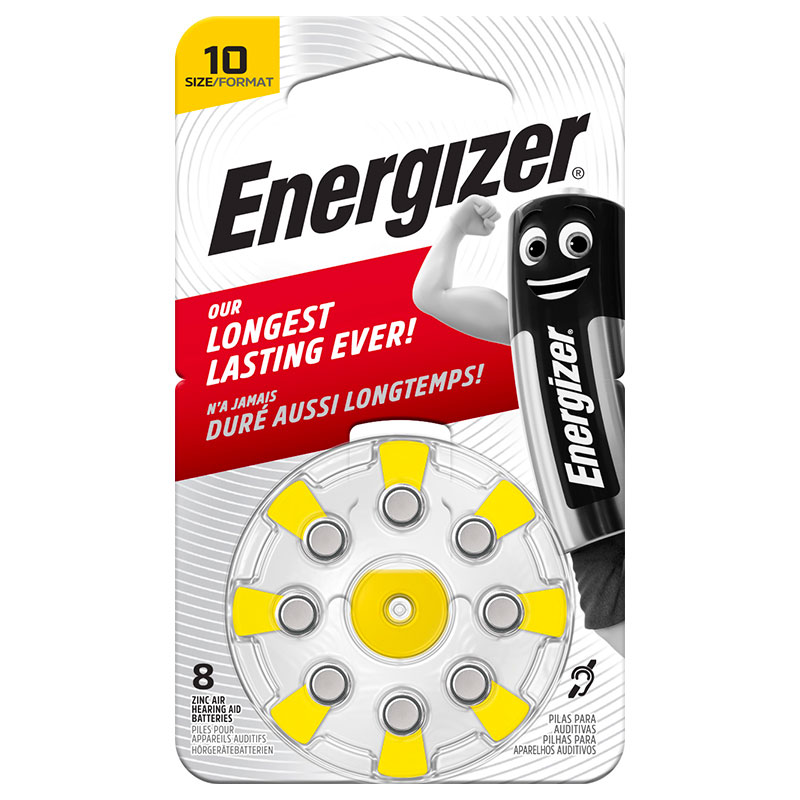 Pack of 8 Energizer AC10 hearing aid batteries