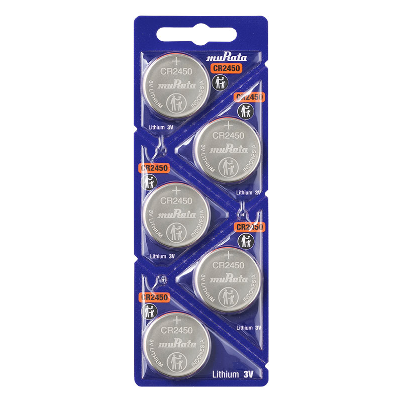 Murata lithium CR2450 button cell battery - sold in packs of 5