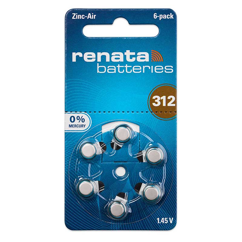Renata ZA312 hearing aid batteries (pack of 6)