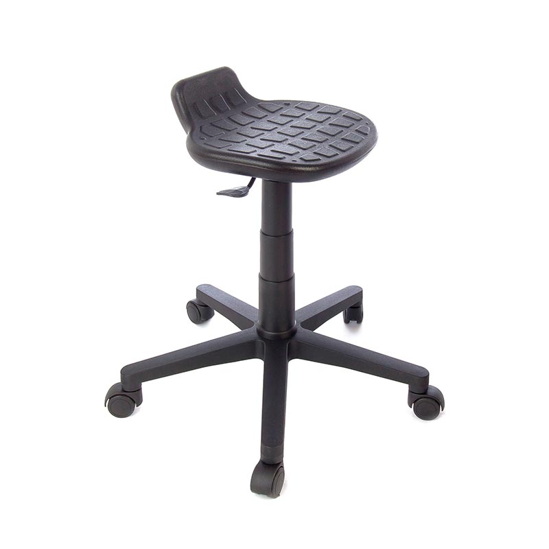 Black polyuethene stool with casters