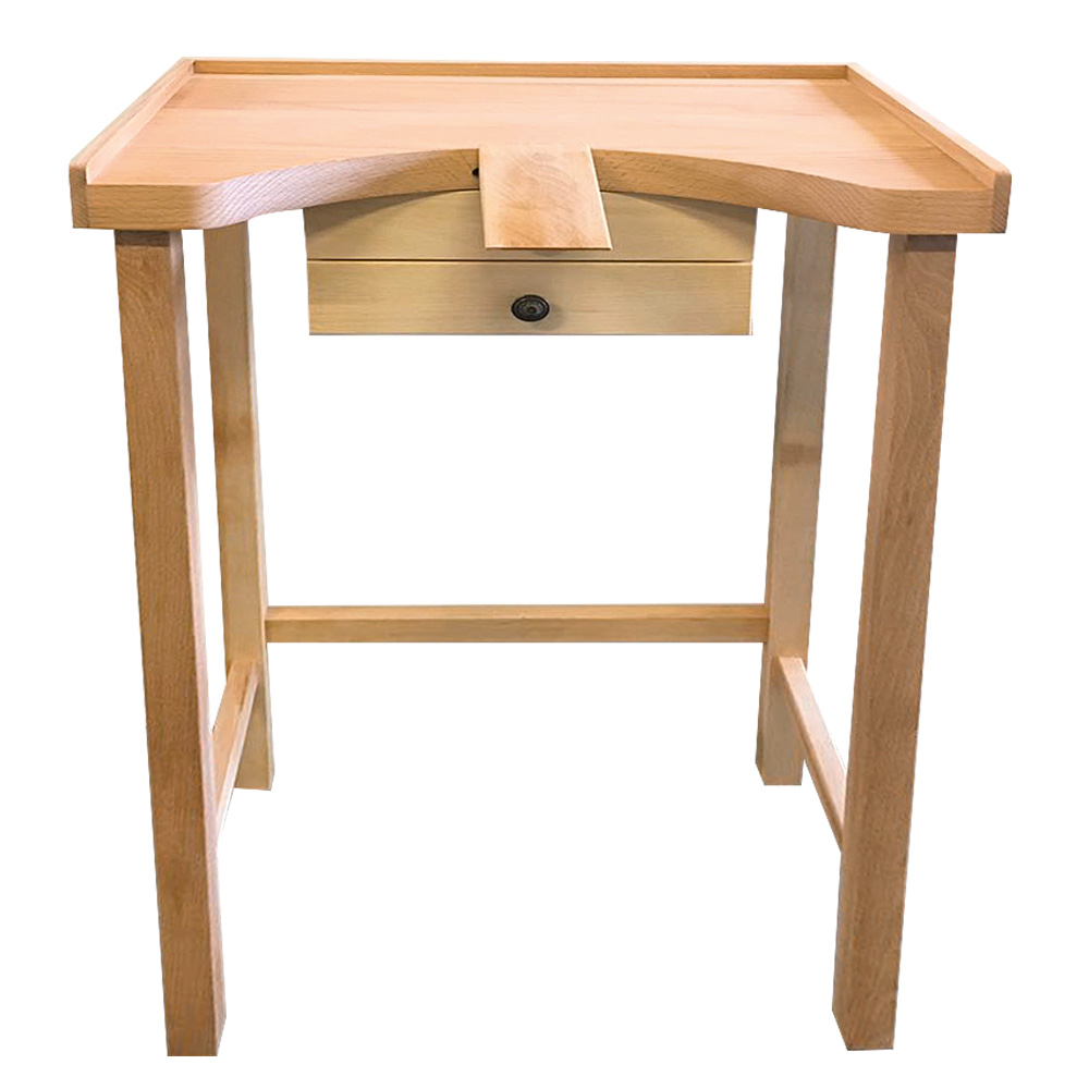 Compact individual solid beech jeweller\\\'s workbench with benchpeg