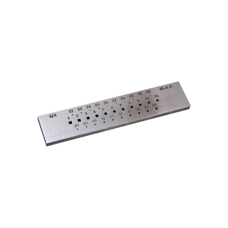 Steel drawplate with 31 square holes 0.5 to 3mm