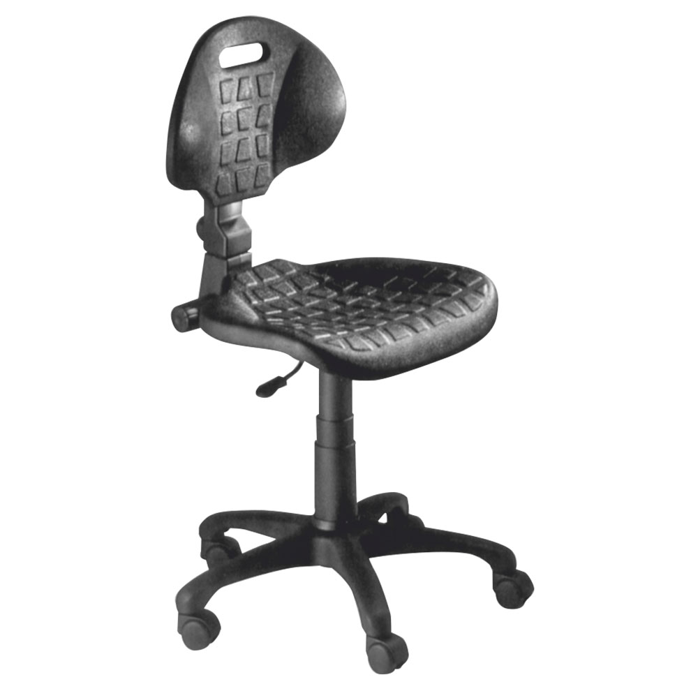 Black polyurythene ergnomic chair on casters