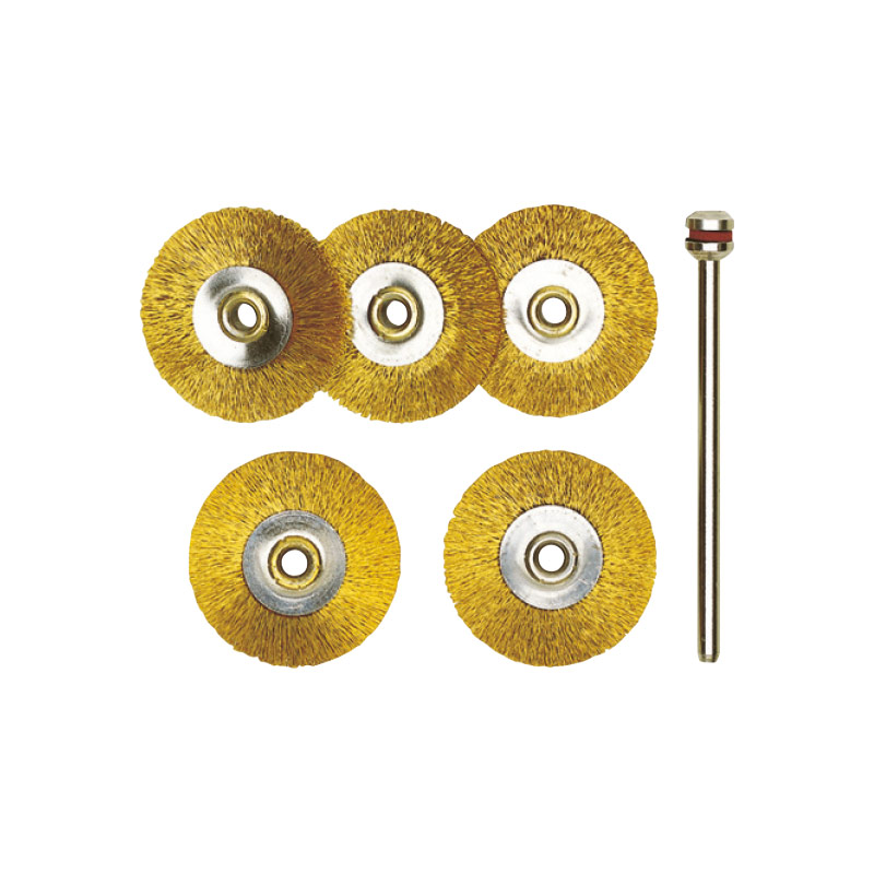 Set of 5 brass wire wheels with mandrel